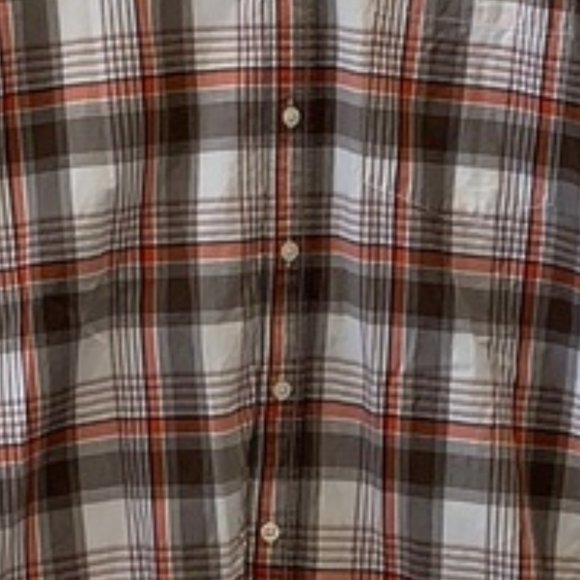 🍂 Men's Burnt Sienna Brown White Plaid Tartan Button Up Short Sleeve Shirt - XL - Picture 5 of 9